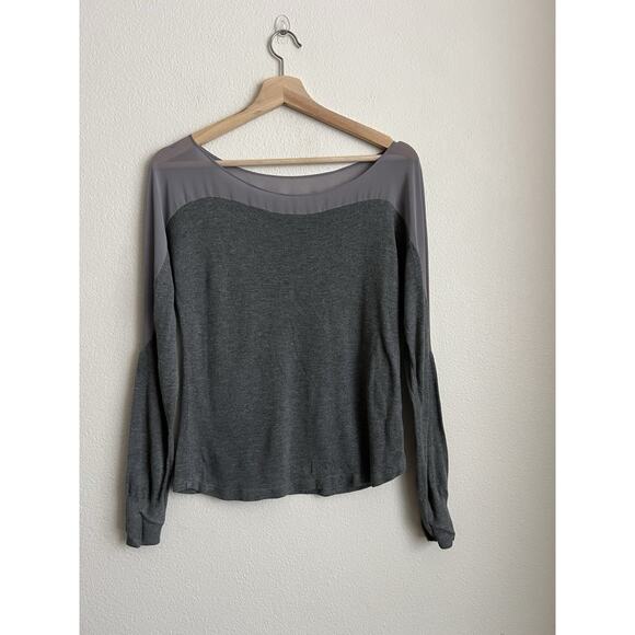 THML Womens Blouse Knit Gray Sheer Panels Size Large - Picture 1 of 5